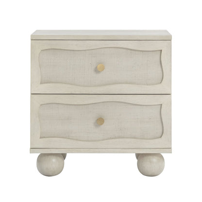 Grappa Whitewashed Wood & Raffia Wavy Nightstand