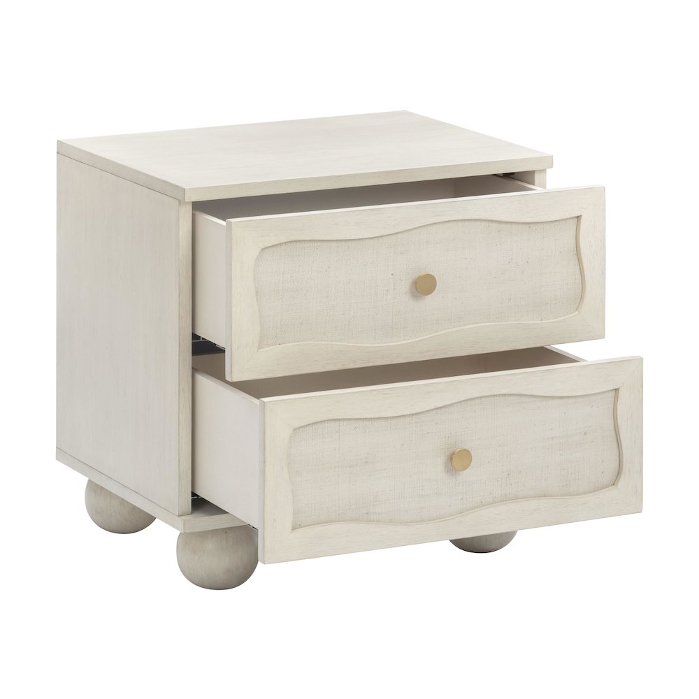 Grappa Whitewashed Wood & Raffia Wavy Nightstand