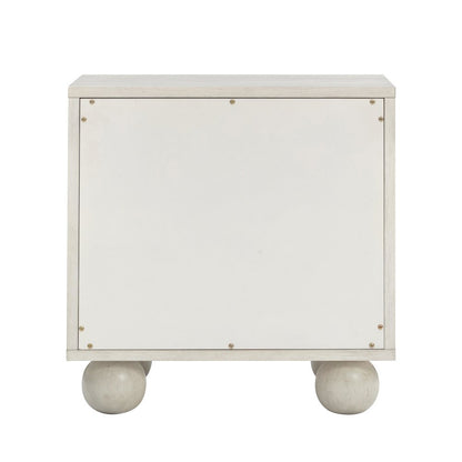 Grappa Whitewashed Wood & Raffia Wavy Nightstand