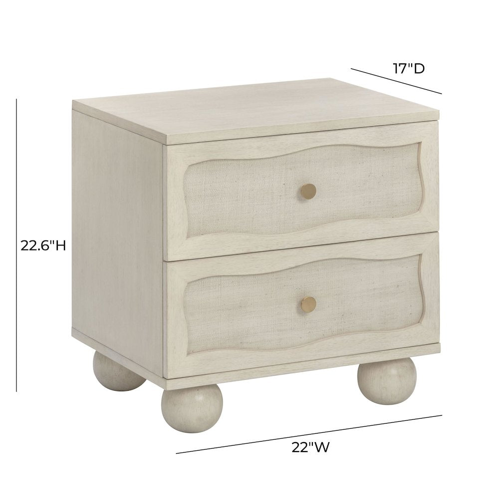 Grappa Whitewashed Wood & Raffia Wavy Nightstand