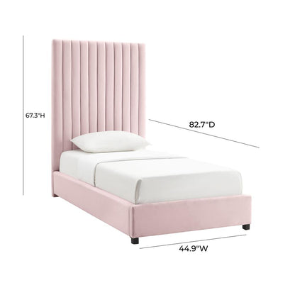 Arabelle Blush Velvet Bed in Twin