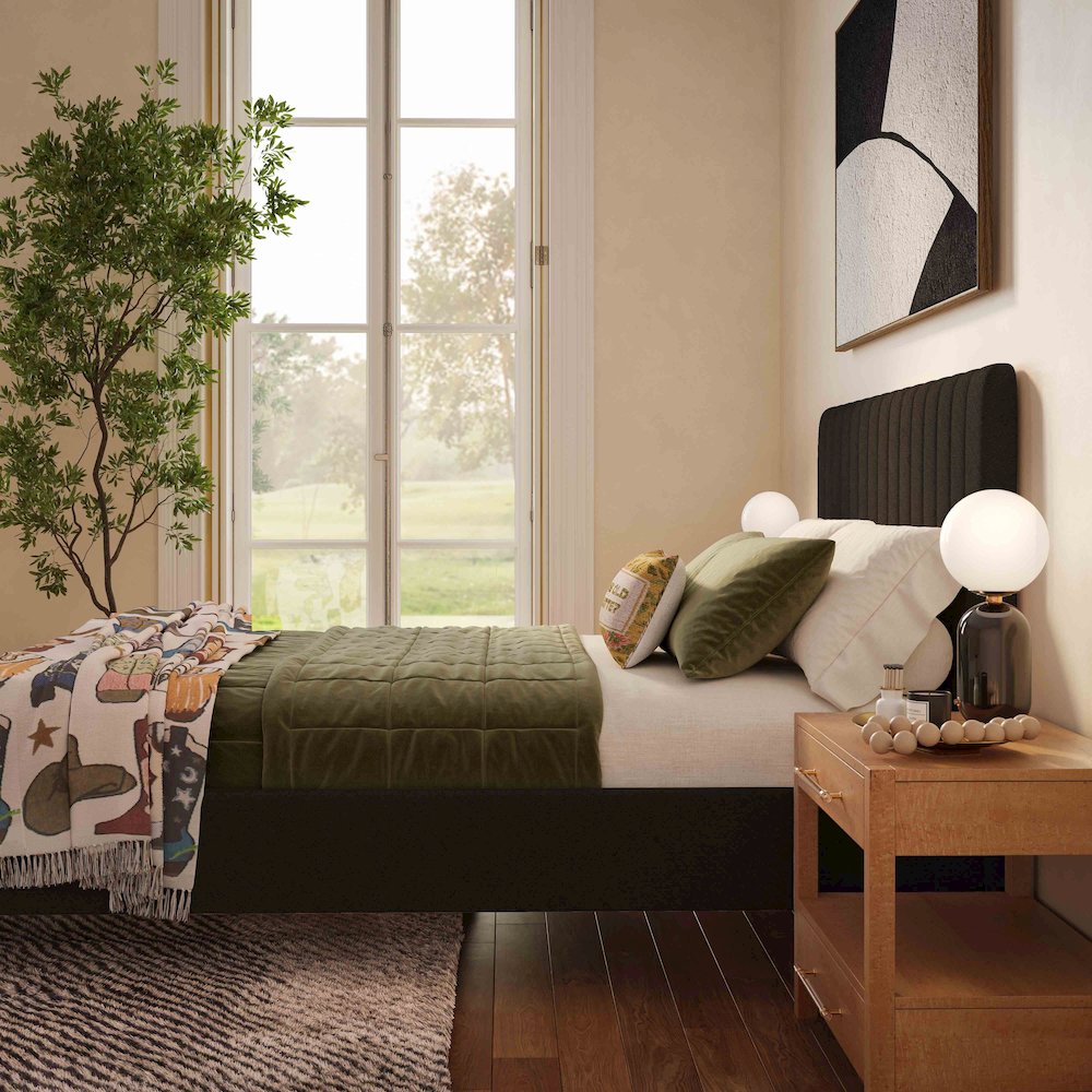 Angela Black Upcycled Linen King Bed