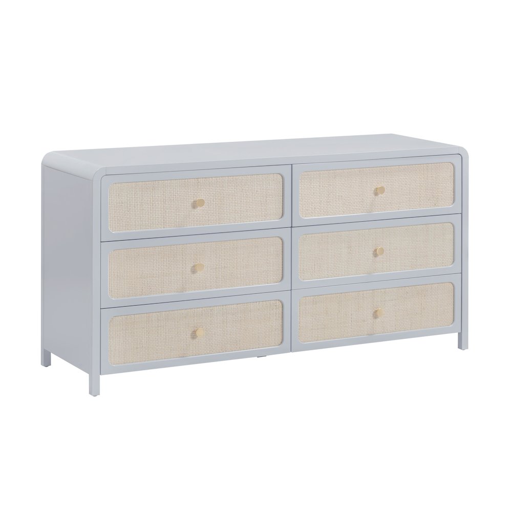 Patty Pastel Blue Rattan 6 Drawer Dresser