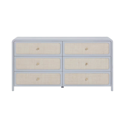 Patty Pastel Blue Rattan 6 Drawer Dresser