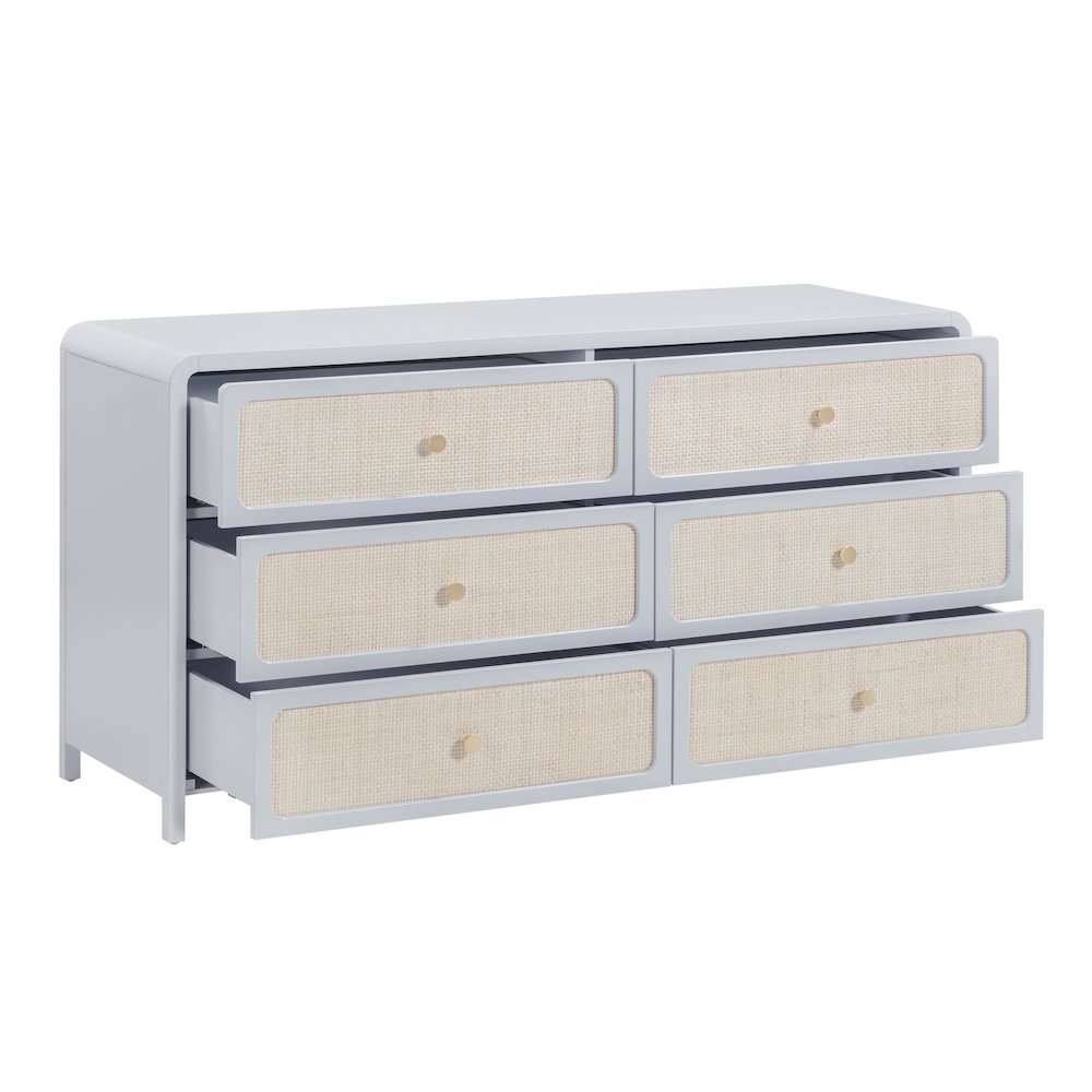 Patty Pastel Blue Rattan 6 Drawer Dresser