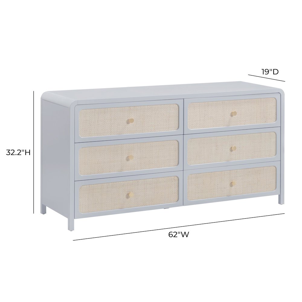 Patty Pastel Blue Rattan 6 Drawer Dresser