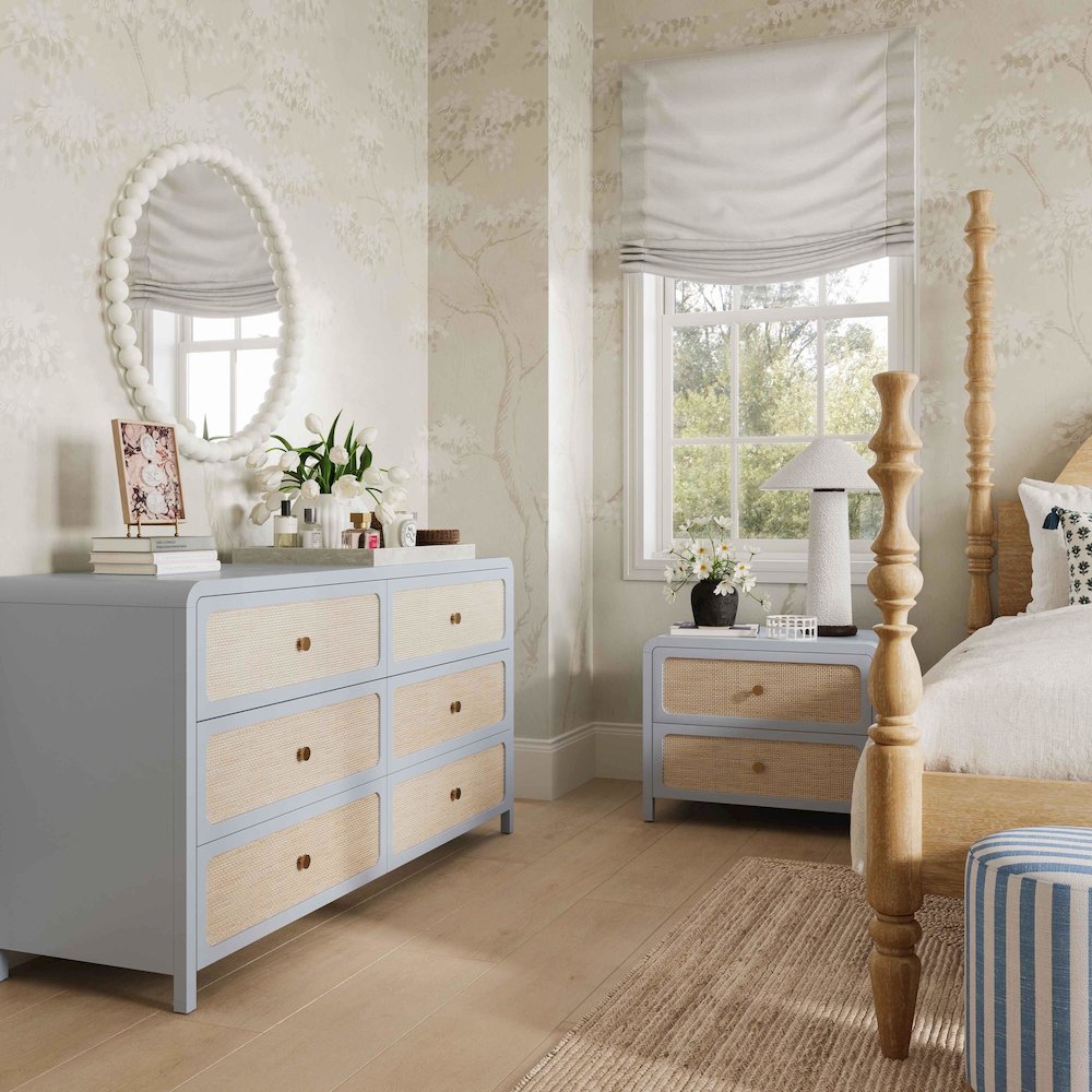 Patty Pastel Blue Rattan 2 Drawer Nightstand