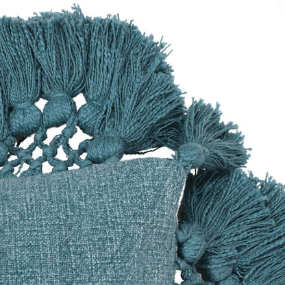 Stone Washed Denim Blue Cotton Tasseled Pillow