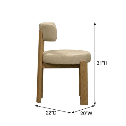 Faux Leather Dining Chair with Oak Legs for Dining Room, Cream