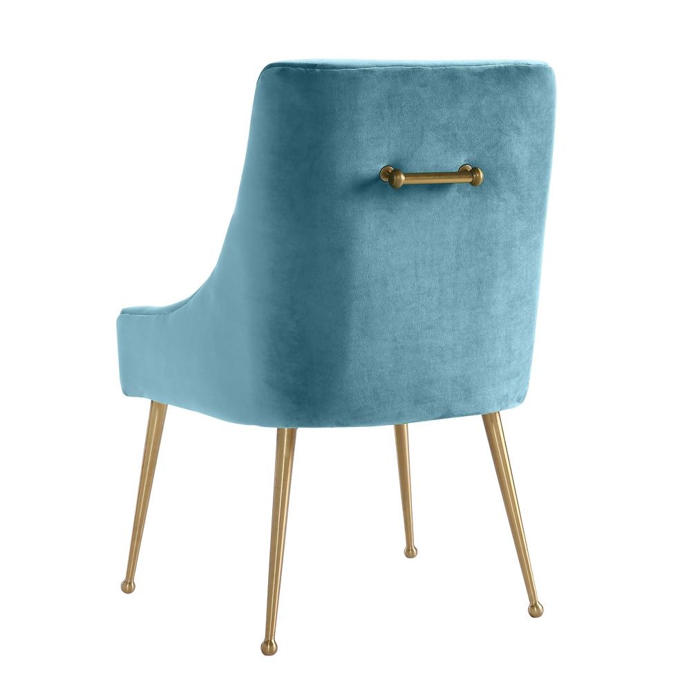 Velvet Side Chair in Sea Blue with Gold-Stainless Steel Legs and Fiber Foam Seat