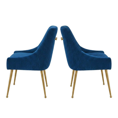 Beatrix Velvet Side Chair with Pleated Back and Gold-Leg Accent for Living Room