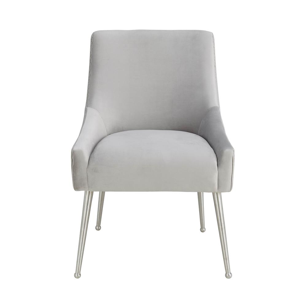 Beatrix Pleated Light Grey Velvet Side Chair - Silver Legs