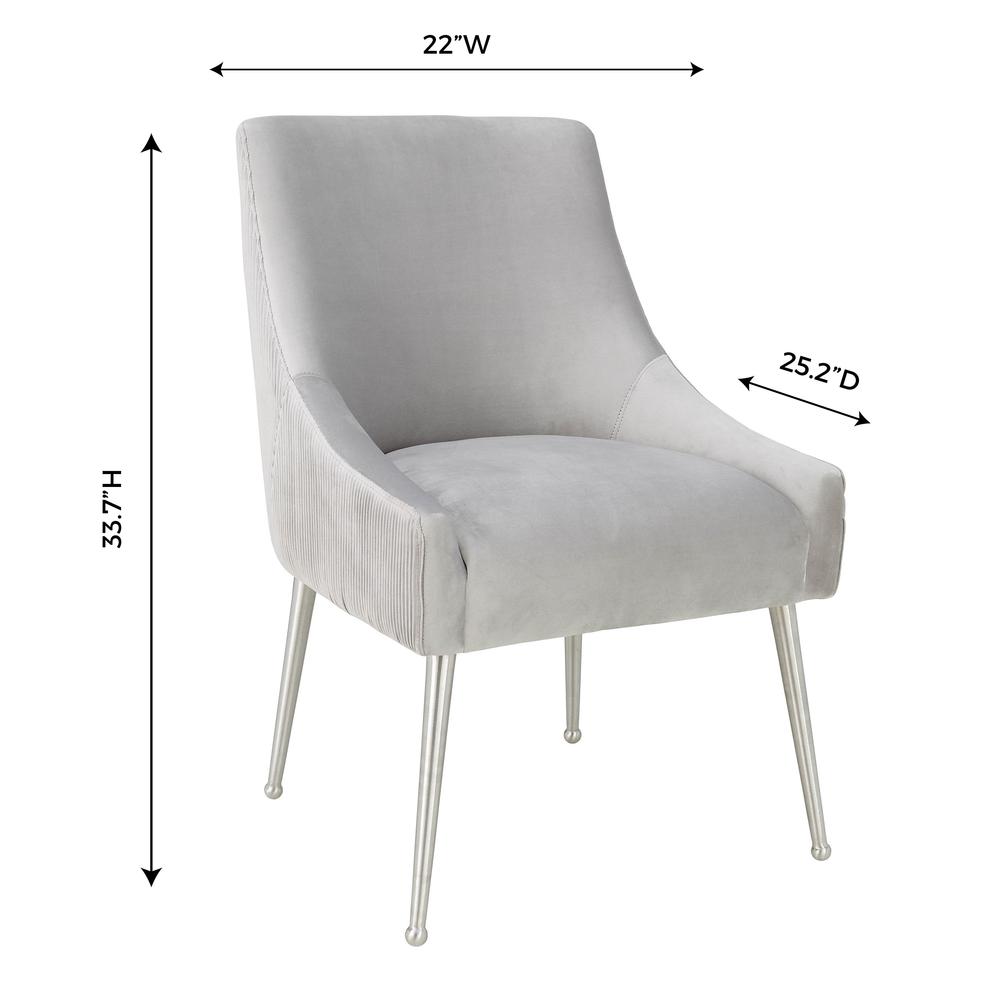 Beatrix Pleated Light Grey Velvet Side Chair - Silver Legs