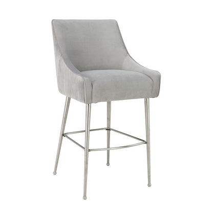 Beatrix Pleated Light Grey Velvet Bar Stool