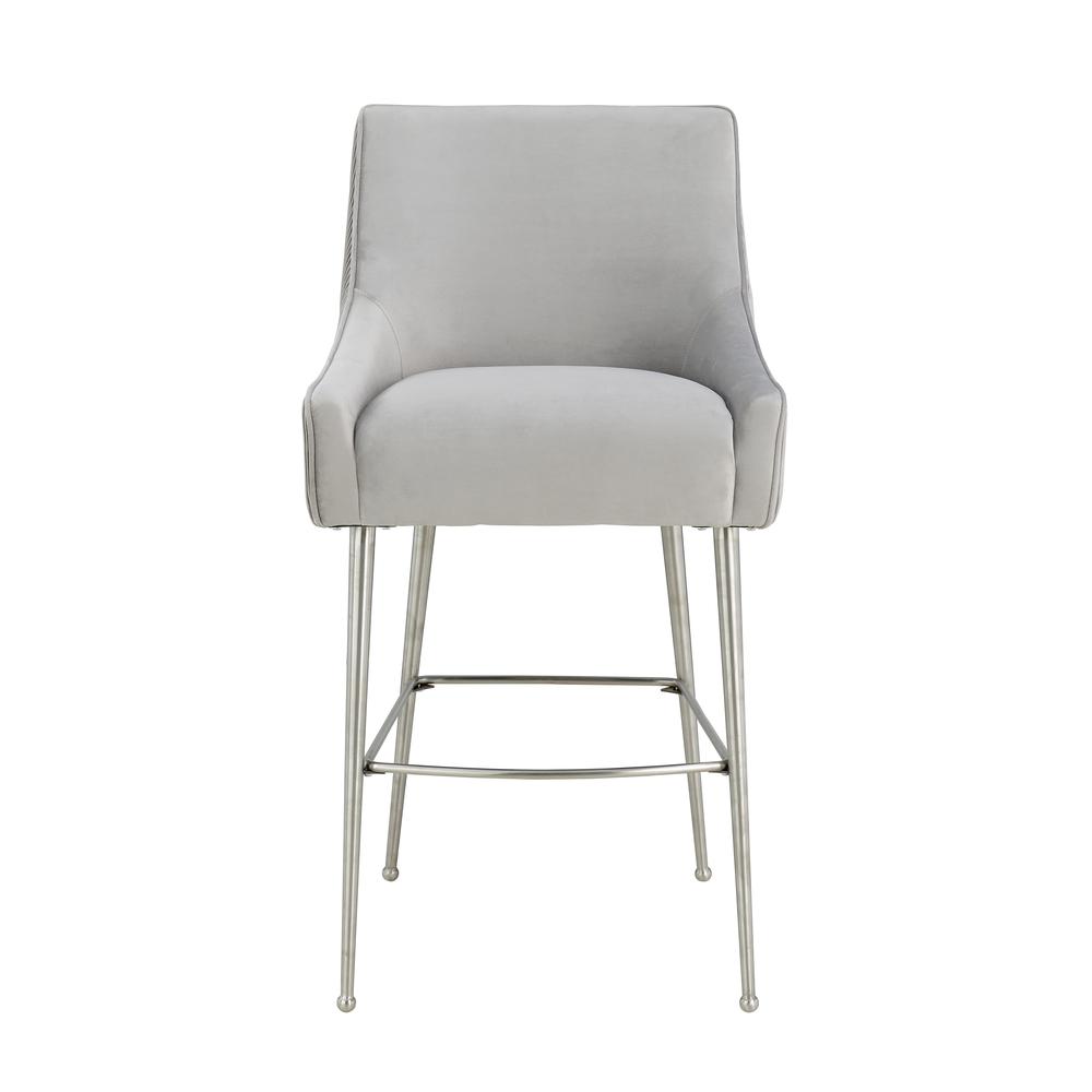 Beatrix Pleated Light Grey Velvet Bar Stool