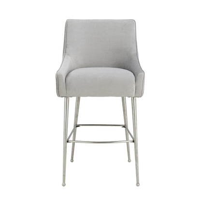 Beatrix Pleated Light Grey Velvet Bar Stool
