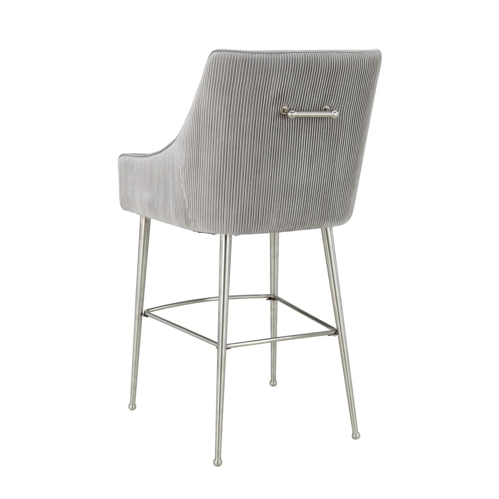 Beatrix Pleated Light Grey Velvet Bar Stool