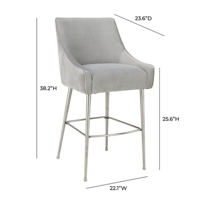 Beatrix Pleated Light Grey Velvet Bar Stool
