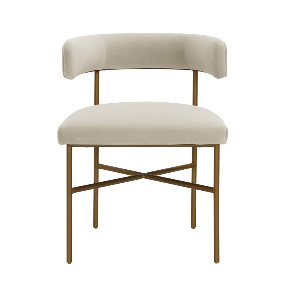 Cream Velvet Dining Chair with Gold Legs and Fiber-Wrapped Foam Seat