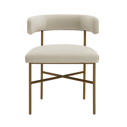 Cream Velvet Dining Chair with Gold Legs and Fiber-Wrapped Foam Seat