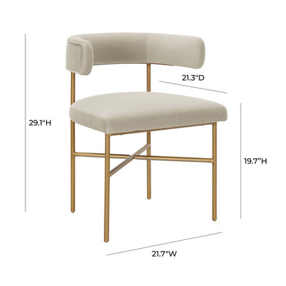 Cream Velvet Dining Chair with Gold Legs and Fiber-Wrapped Foam Seat