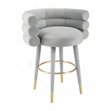 Velvet-Upholstered Counter Stool with Fiber Foam Seat for Kitchen Island, Grey