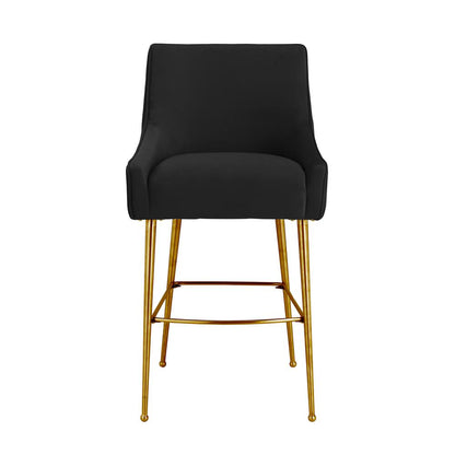 Beatrix Pleated Black Velvet Bar Stool