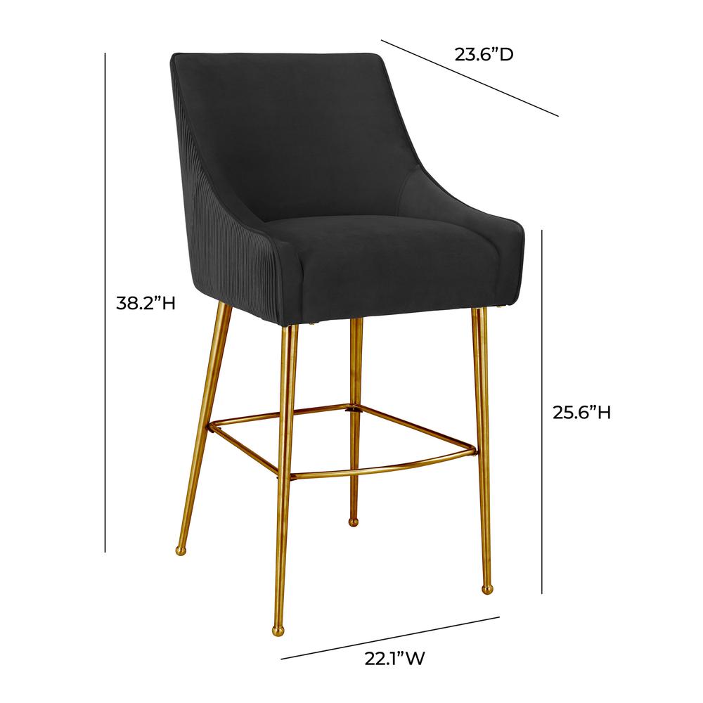 Beatrix Pleated Black Velvet Bar Stool