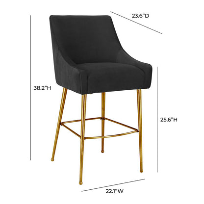 Beatrix Pleated Black Velvet Bar Stool