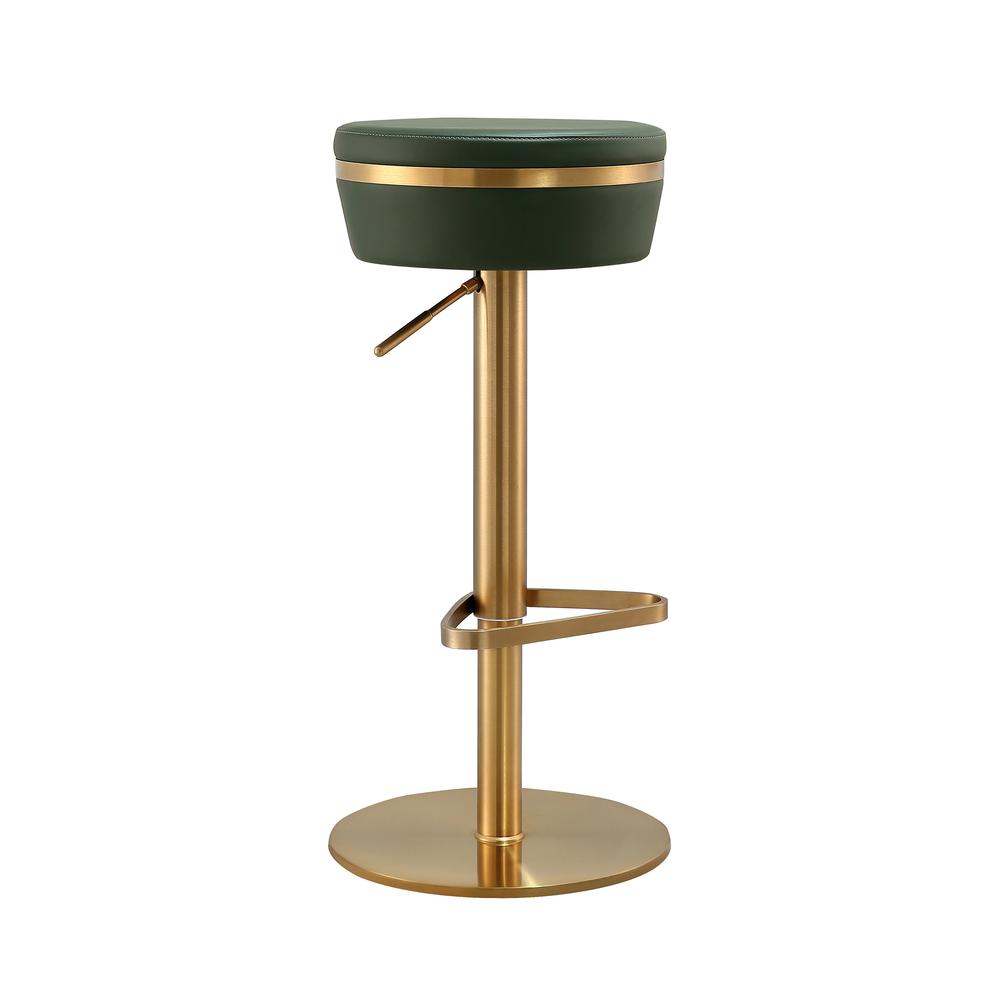 Malachite Green and Gold Adjustable Bar Stool with Fiber-Wrapped Foam Seat