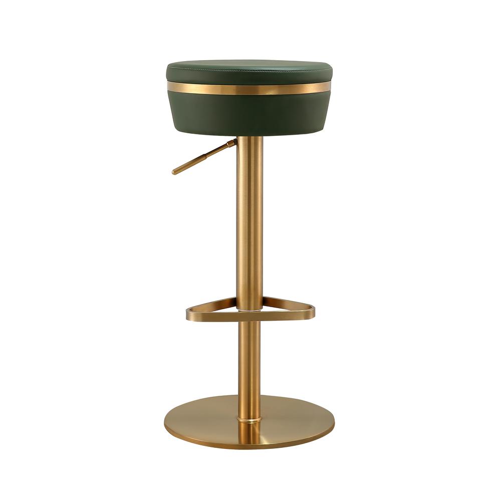 Malachite Green and Gold Adjustable Bar Stool with Fiber-Wrapped Foam Seat