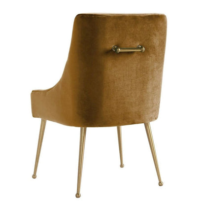 Brown Cognac Velvet Accent Chair With Gold Legs For Dining Room Or Living Space