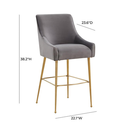 Beatrix Dark Grey Velvet Bar Stool - Gold Legs