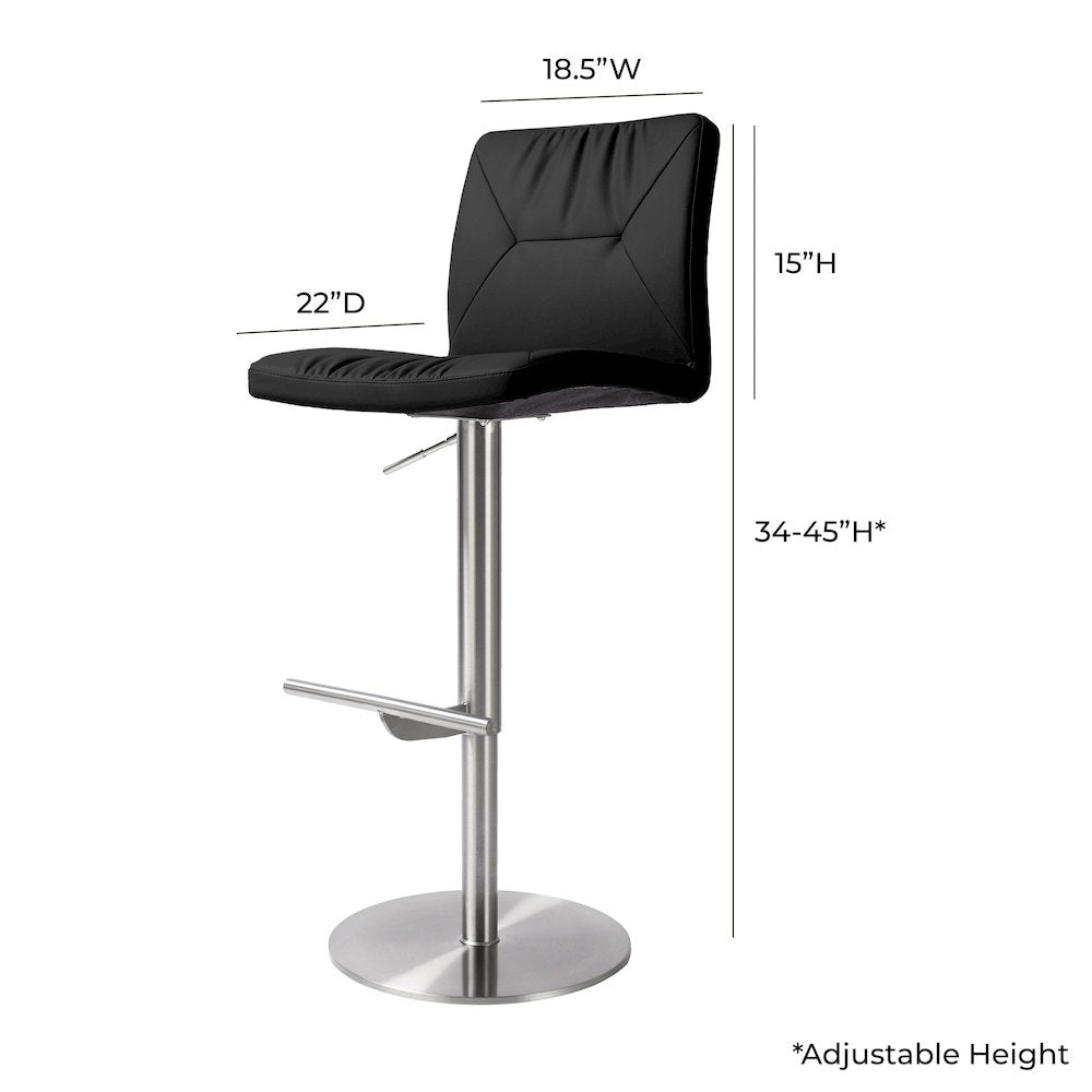 Paddy Black Vegan Leather on Silver Adjustable Stool