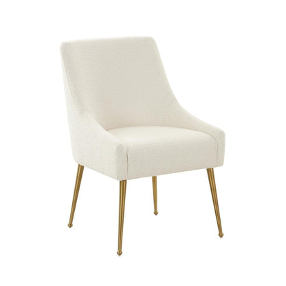 Cream Boucle Side Chair with Gold Legs and Fiber-Wrapped Foam Seat
