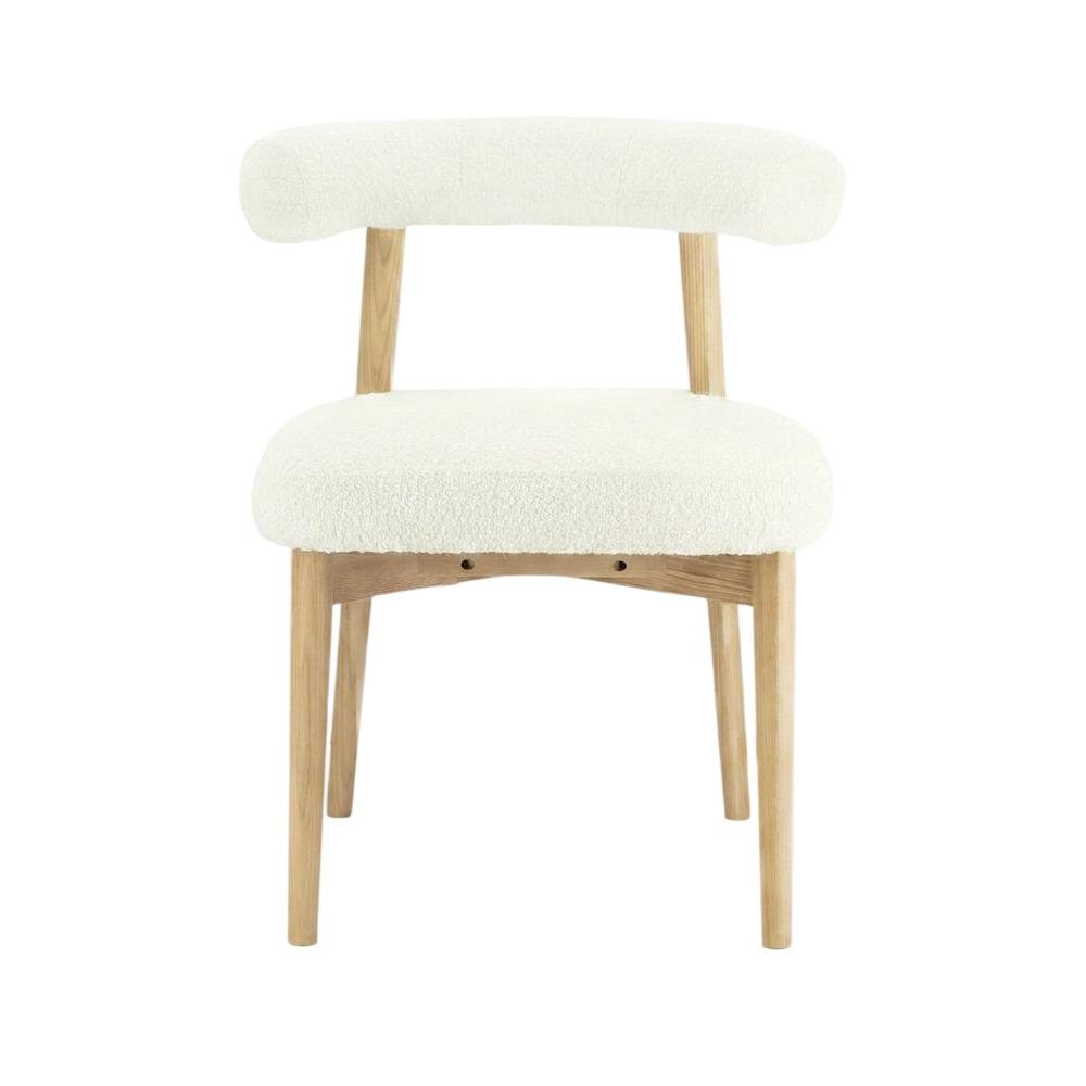 Boucle Accent Chair with Ash Wood Legs for Living Room or Bedroom, Cream