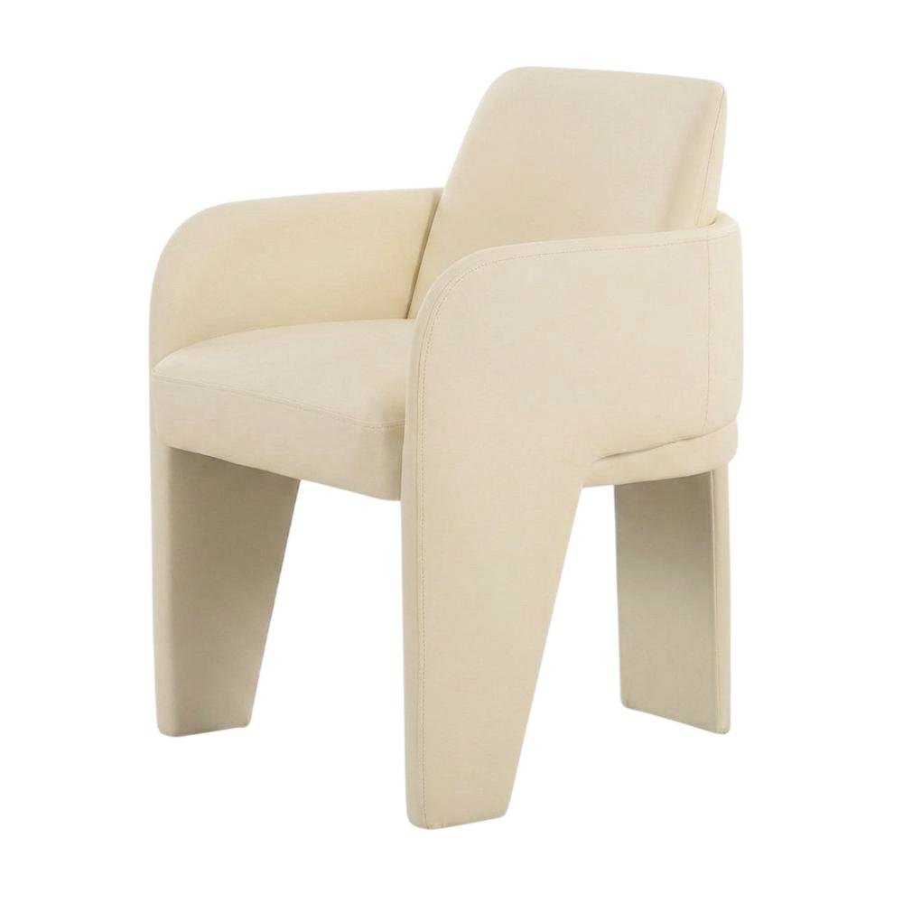 Vegan Leather Upholstered Dining Chair with Spring Seat for Dining Room, Cream