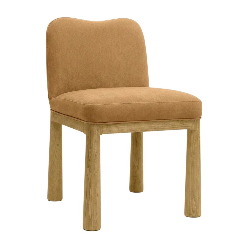Tiara Velvet Upholstered Dining Chair with Oak Legs for Dining Room, Cognac