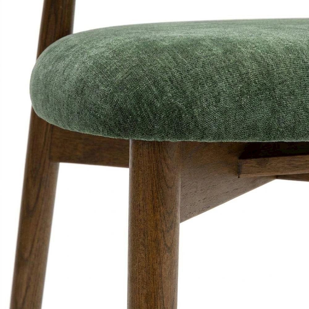 Textured Velvet Upholstered Dining Chair with Oak Legs, Forest Green