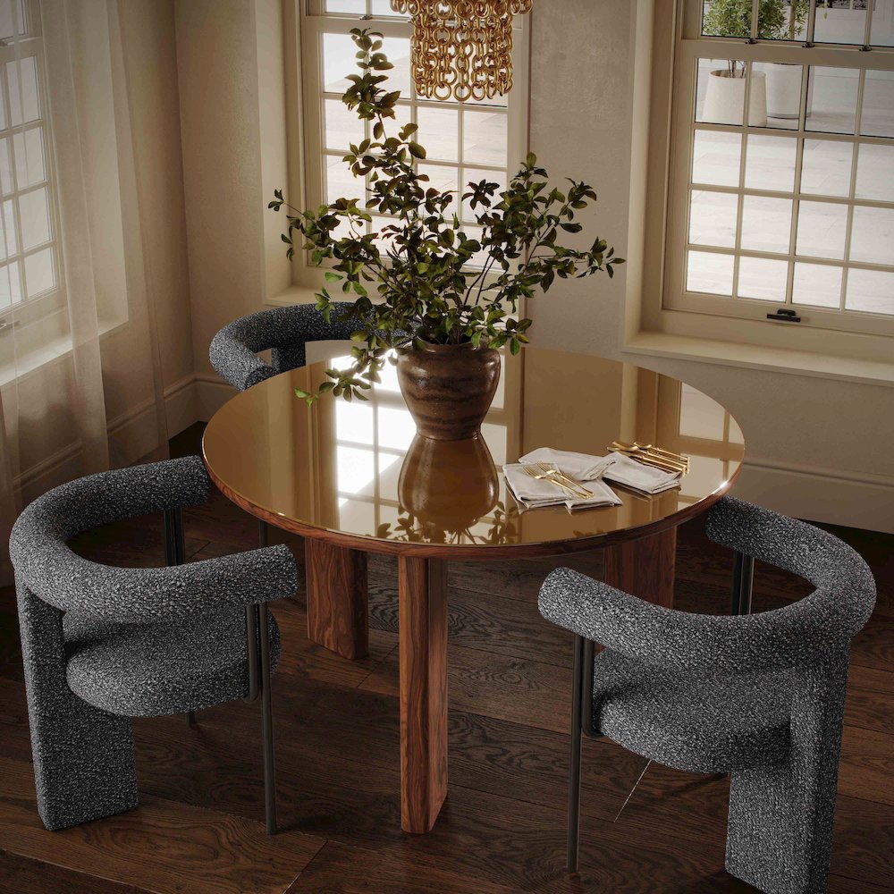 Oani Walnut and Glass Round Dining Table