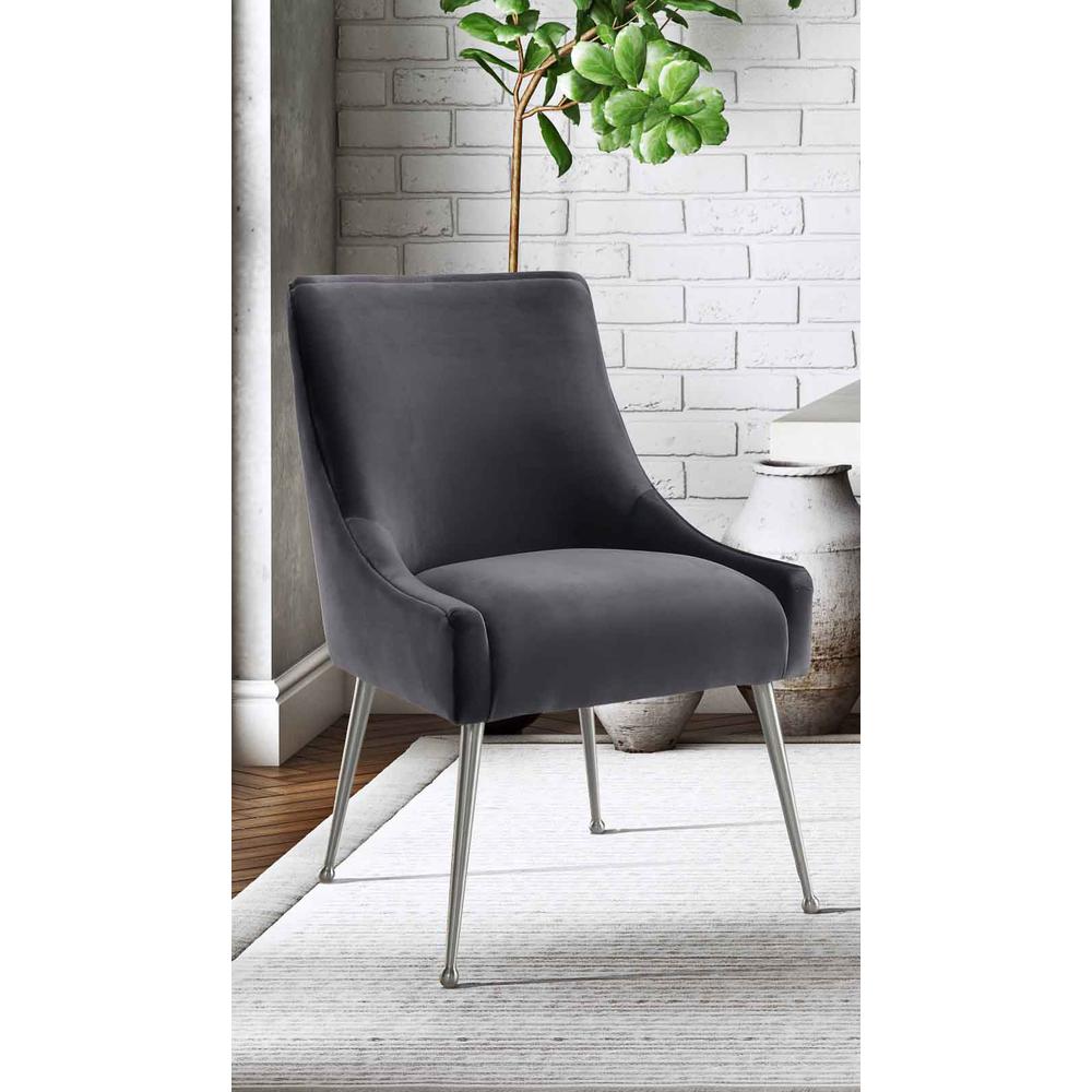 Beatrix Grey Velvet Side Chair with Silver Leg