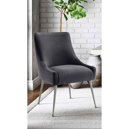 Beatrix Grey Velvet Side Chair with Silver Leg