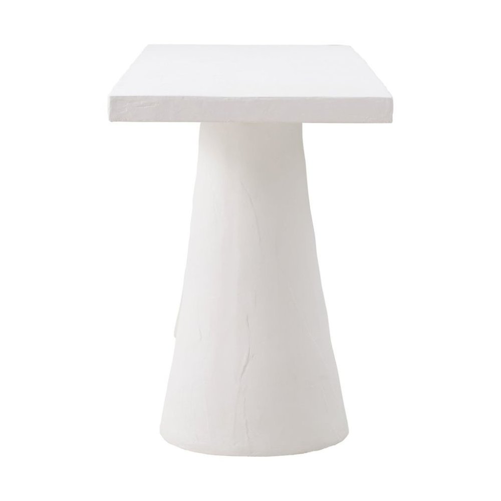 White Faux Plaster Modern Desk With Sculptural Shape And Minimalist Form