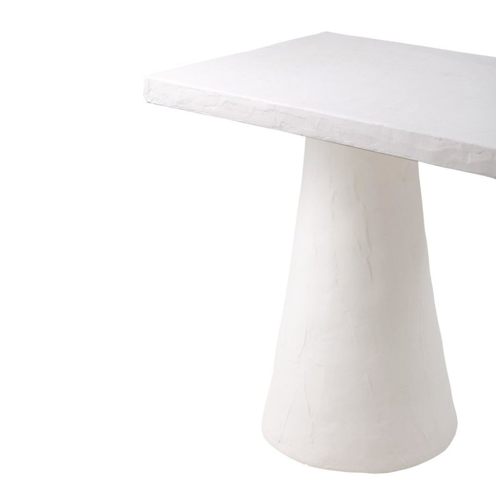 White Faux Plaster Modern Desk With Sculptural Shape And Minimalist Form