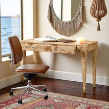 Brown Acacia Wood Writing Desk With 2 Drawers For Home Office Use