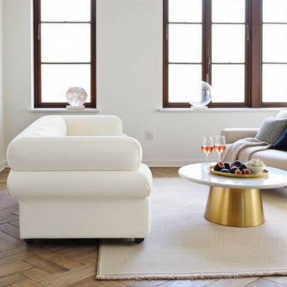 Cream Velvet Cream Couch For Living Room With Wood Frame And Stacked Arms