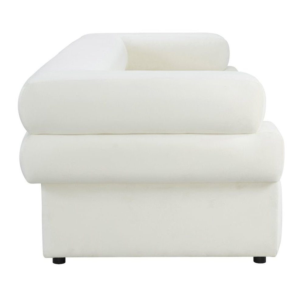 Cream Velvet Cream Couch For Living Room With Wood Frame And Stacked Arms