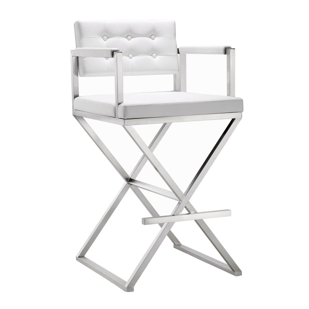 Contemporary White Steel Barstool with Armrests and Eco Leather Seat