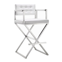 Contemporary White Steel Barstool with Armrests and Eco Leather Seat