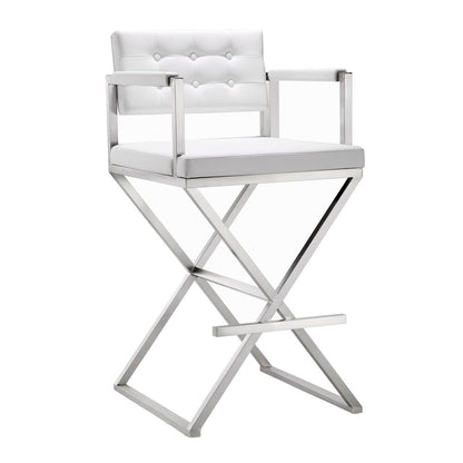 Contemporary White Steel Barstool with Armrests and Eco Leather Seat